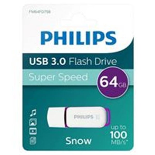 Signify Philips PHMMD64GSNOWU3 USB3.1 Snow 64GB Flash Drive; Purple PHMMD64GSNOWU3